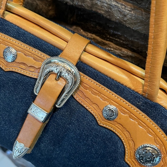 Circle Y of Yoakman - Denim and Tan Leather Handmade Bag - Picture 4 of 15